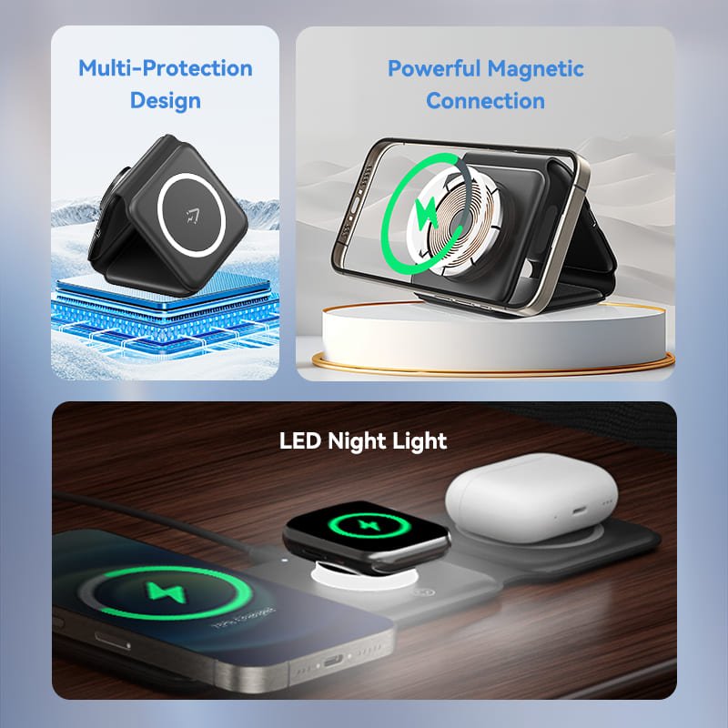 Vention 3-in-1 15W Wireless Charging Pad with MagSafe and LED Night Light Black - Vention
