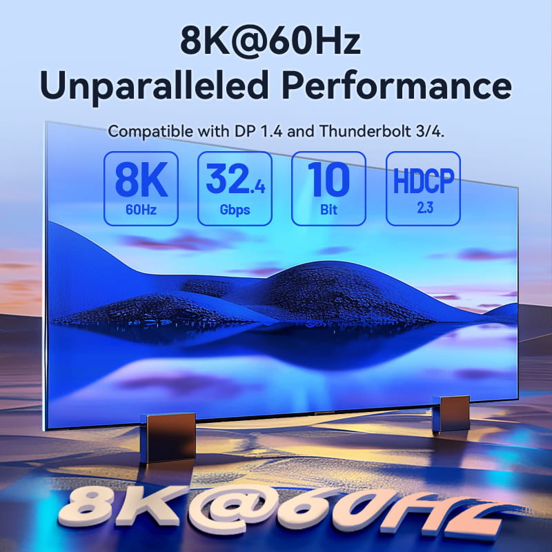 Cotton Braided 8K Bi-Directional USB-C Male to DisplayPort Male Cable