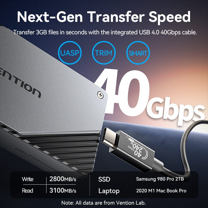 Vention USB 4.0 M.2 NVMe SSD Enclosure (USB 4.0 Type-C) Gray Aluminum Alloy Type - Vention