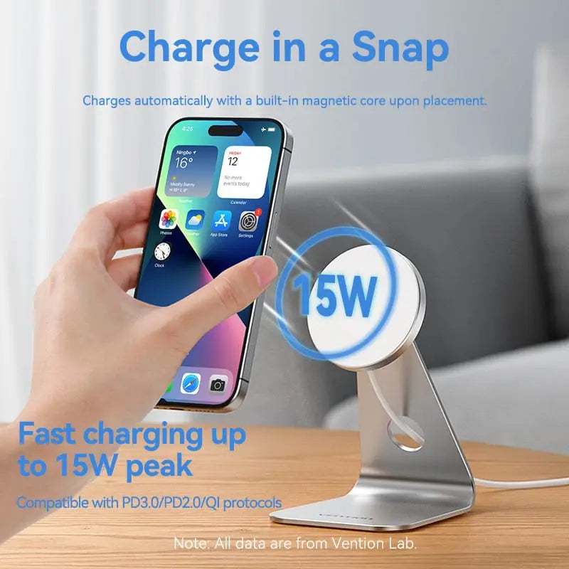 Vention 15W Magnetic Wireless Charger Stand with MagSafe 1M Silver - Vention