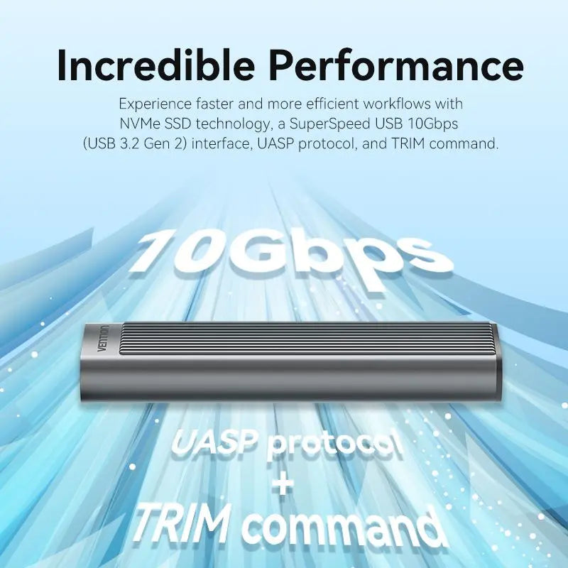 Vention M.2 NVMe SSD Enclosure (USB 3.1 Gen 2-C) with Heat Sink Gray Aluminum Alloy Type - Vention