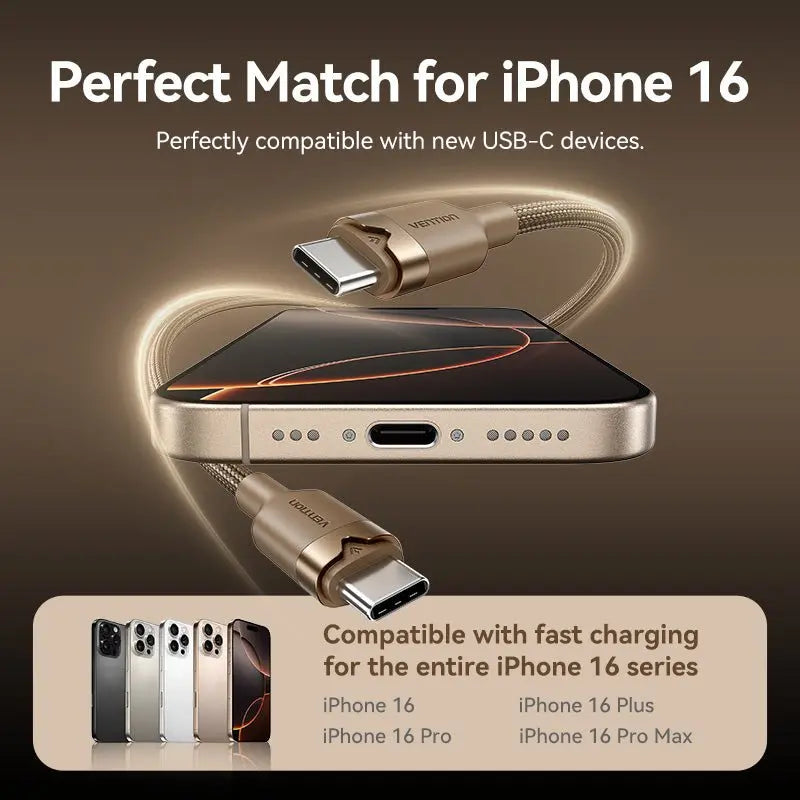 Vention USB 2.0 Type-C Male to Type-C Male 3A Cable Gold Aluminum Alloy Type - Vention