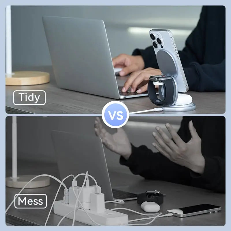 Vention 3-in-1 15W Wireless Charger Stand with MagSafe Silver - Vention