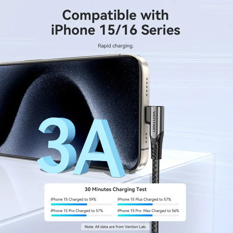 Vention USB 2.0 Type-C Male to Type-C Male Right Angle 3A Cable Aluminum Alloy Type - Vention