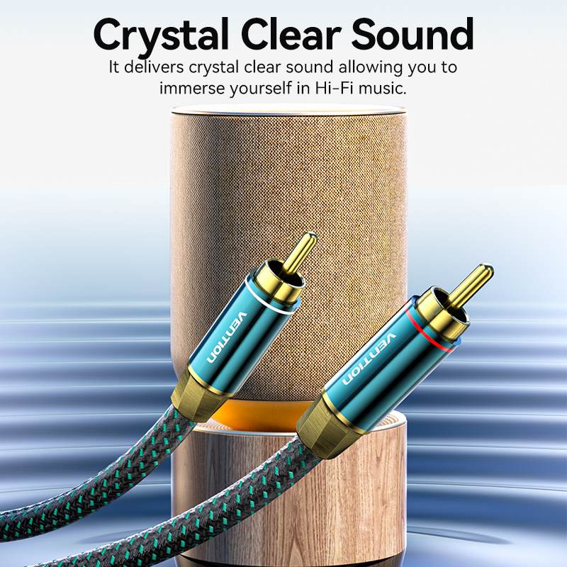 Vention Cotton Braided 2RCA Male to 2RCA Male Audio Cable 0.5/1/1.5/2/3/5/8/10M Green Copper Type - Vention