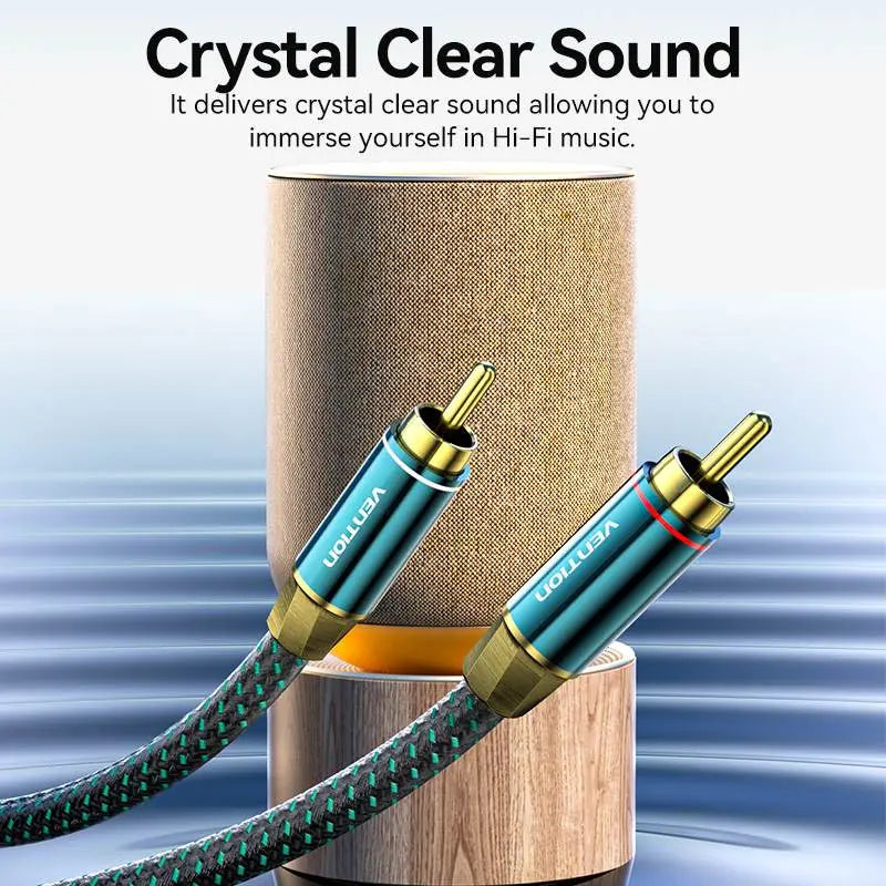 Vention Cotton Braided 2RCA Male to 2RCA Male Audio Cable 0.5/1/1.5/2/3/5/8/10M Green Copper Type - Vention