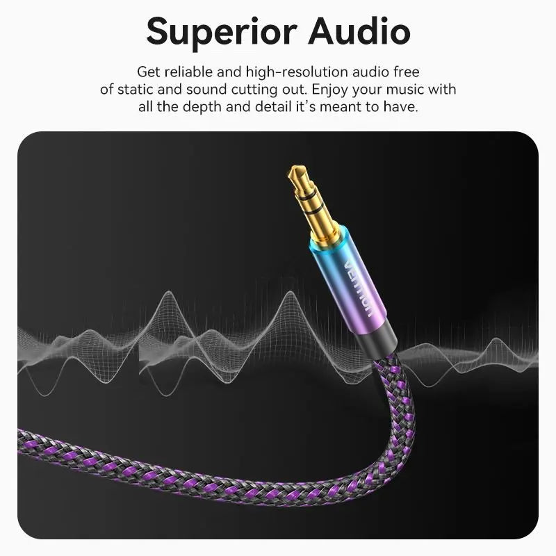 Vention Cotton Braided 3.5mm Male to Male Audio Cable 0.5/1/1.5/2/3/5M Purple Aluminum Alloy Type - Vention