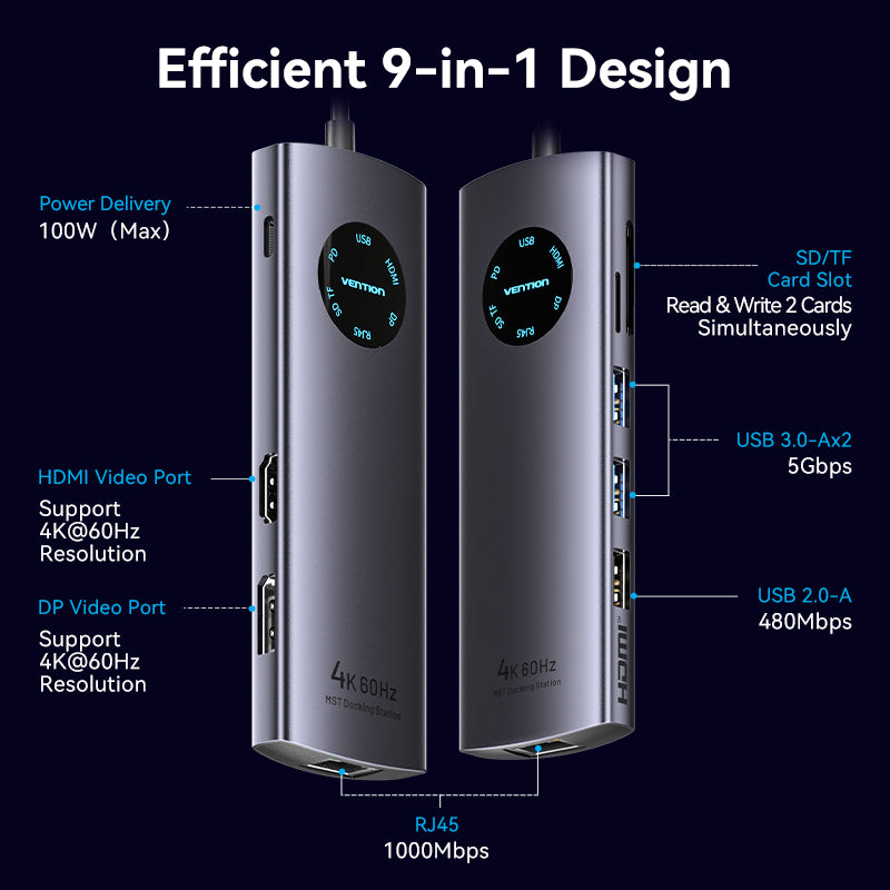 Vention 9'u 1 arada USB-C MST Bağlantı İstasyonu