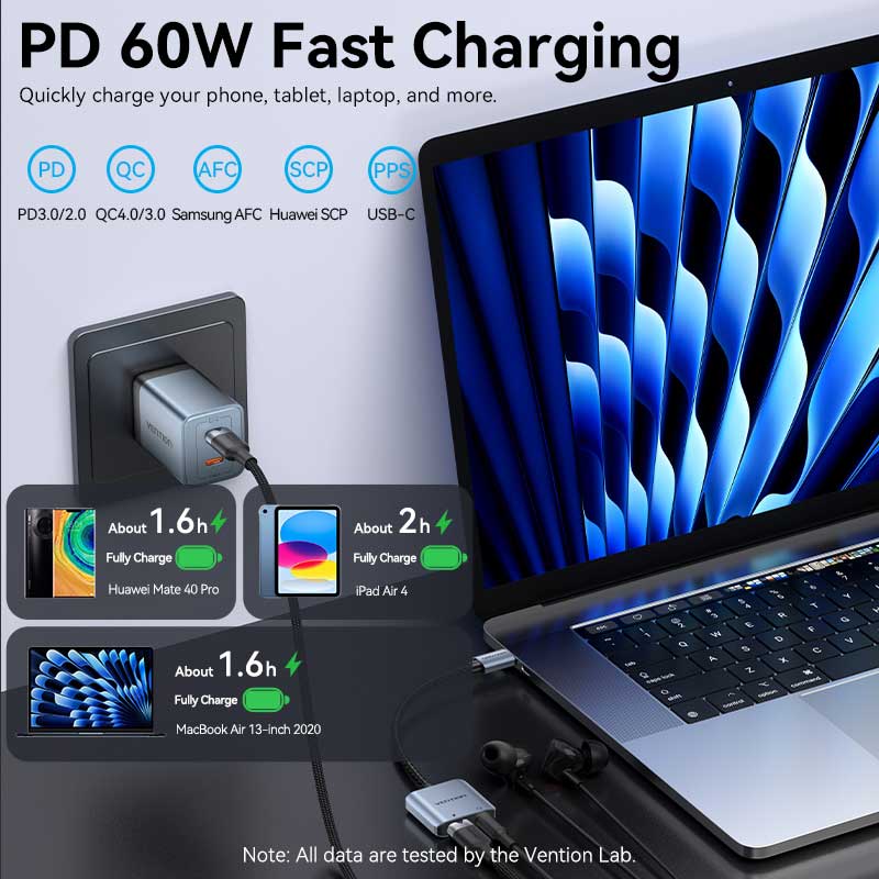 Vention USB-C Male to 3.5mm Female Audio Adapter with Fast Charging Port - Vention