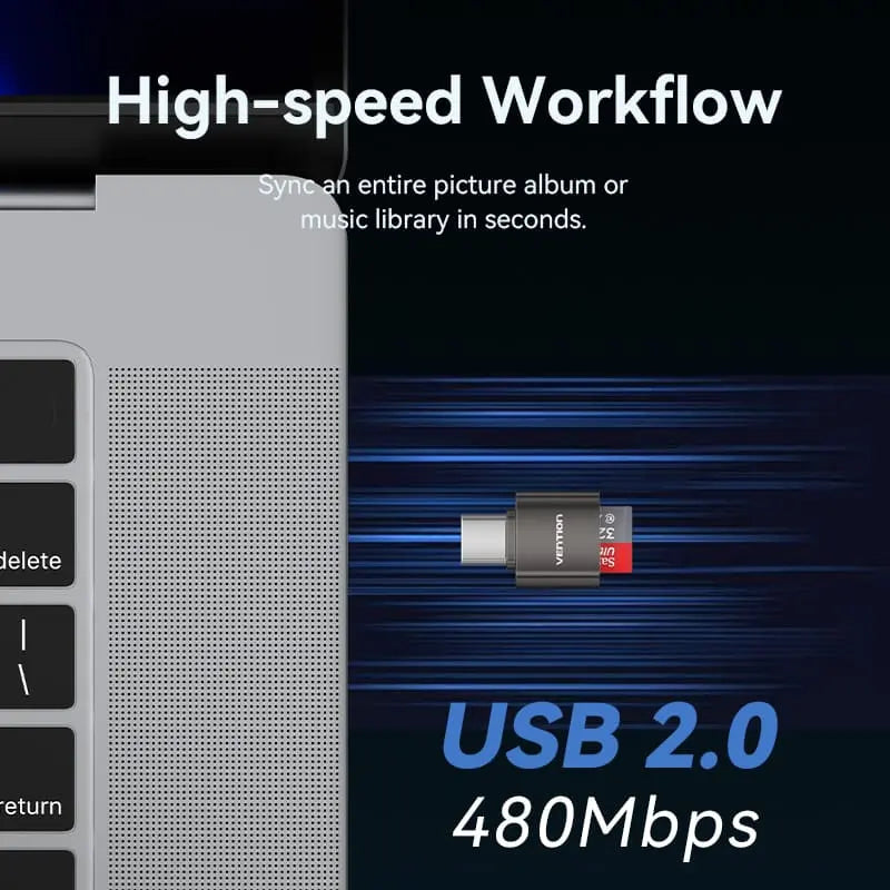 Vention USB 2.0 Type-C MicroSD Card Reader Gray Zinc Alloy Type - Vention