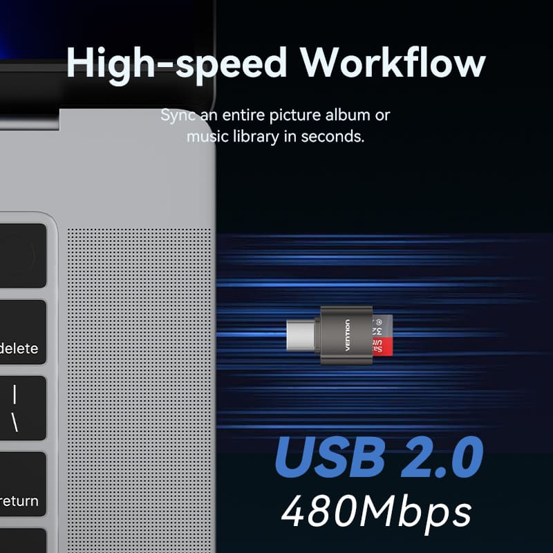 USB 2.0 Type-C MicroSD Card Reader Gray Zinc Alloy Type