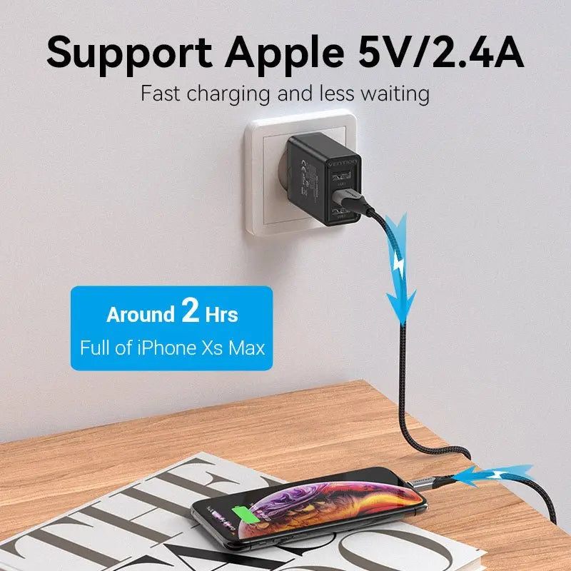 Vention 3-Port USB(A+A+A) Wall Charger(12W/12W/12W) EU-Plug - Vention