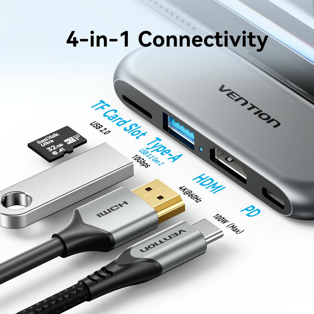 Vention 4'ü 1 arada USB-C Kablosuz Bağlantı İstasyonu