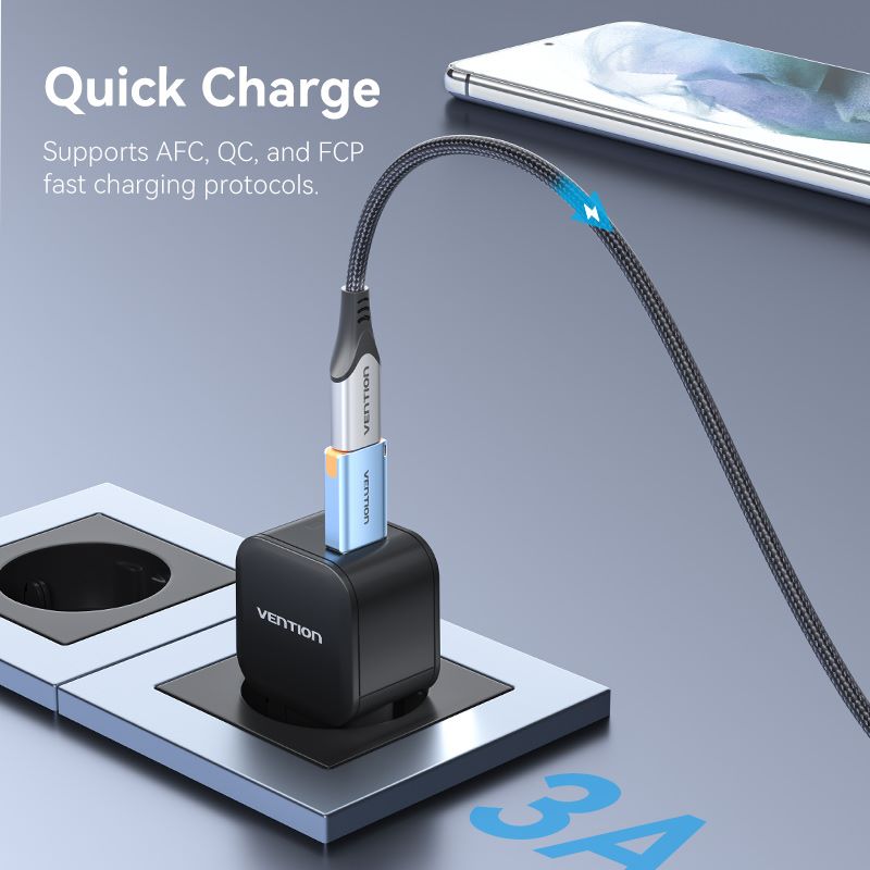 USB 3.1 Type-A Male to USB-C Female Adapter with Lanyard Gray Aluminum Alloy Type