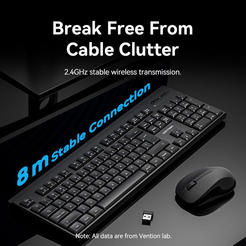 Vention Wireless Full-Sized Silent Keyboard and Mouse Combo Black Slim Type - Vention