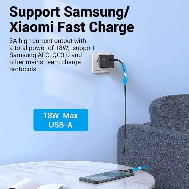 Vention 2-Port USB(A+C) Wall Charger (18W/20W) EU-Plug - Vention