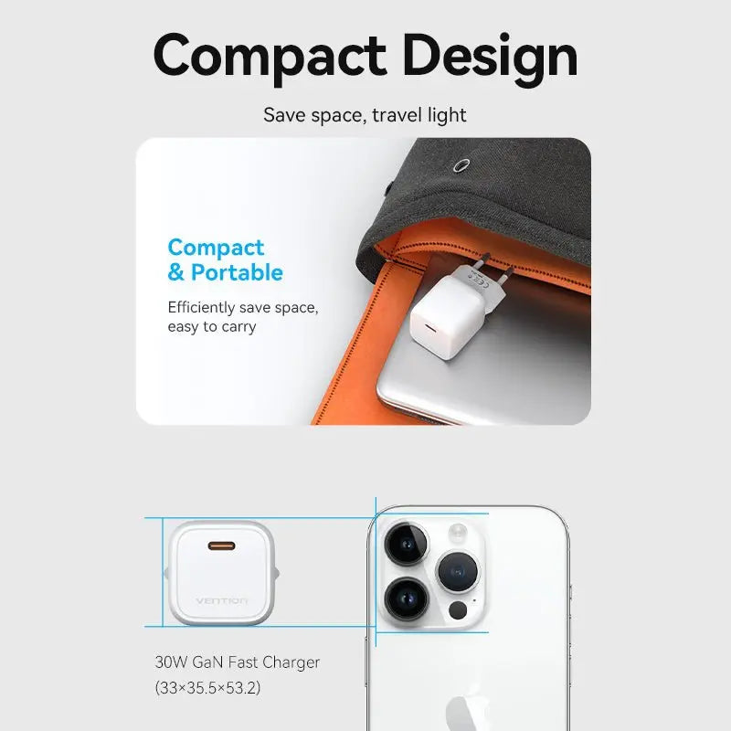 Vention 1-Port USB-C GaN Charger 30W EU-Plug - Vention