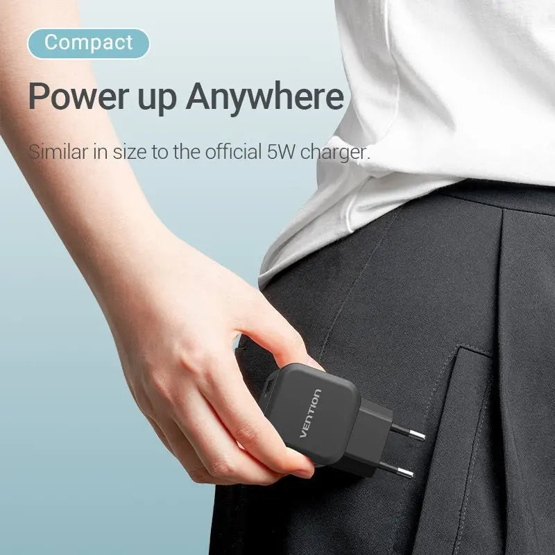Vention 1-Port USB Wall Charger (18W) EU-Plug Black - Vention