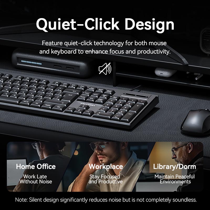 Vention USB Wired Full-Sized Silent Keyboard and Mouse Combo Black Slim Type - Vention