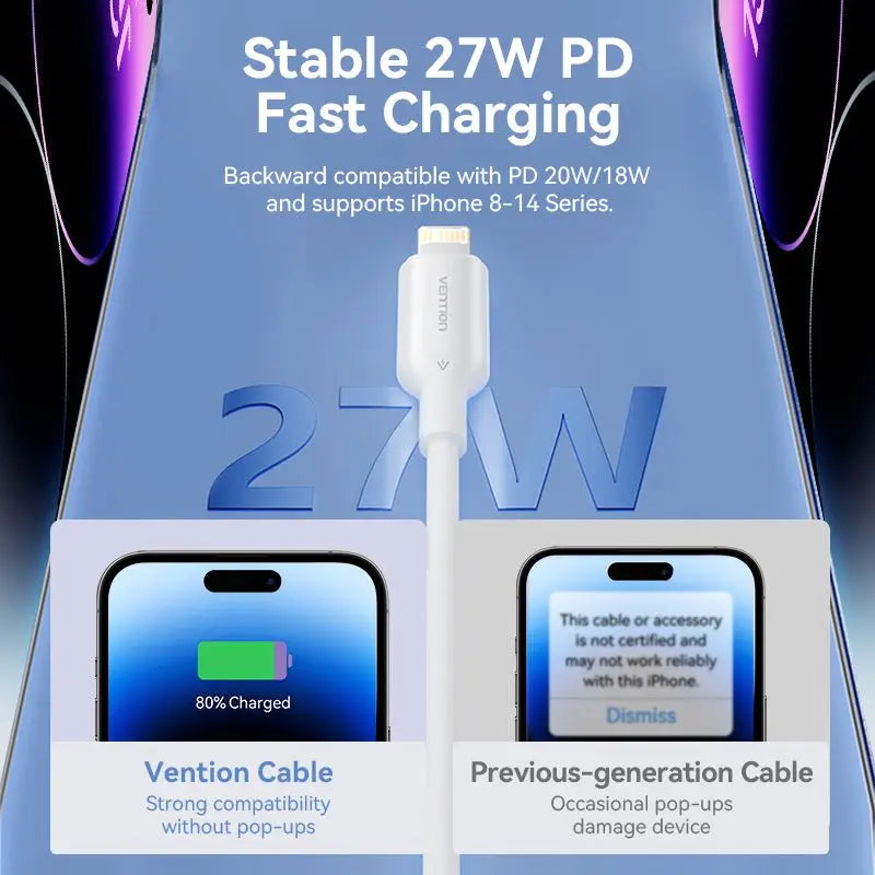 Vention USB 2.0 Type-C Male to Lightning Male 3A Cable PVC Type - Vention