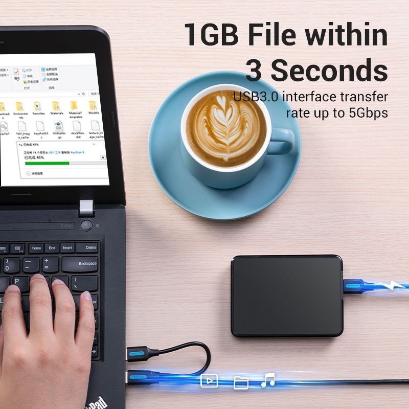 USB 3.0 A Male to Micro-B Male Cable with USB Power Supply 0.5/1M Black PVC Type