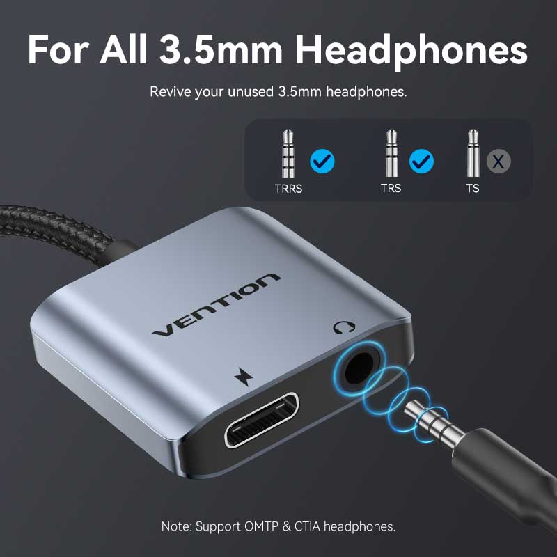 Vention USB-C Male to 3.5mm Female Audio Adapter with Fast Charging Port - Vention