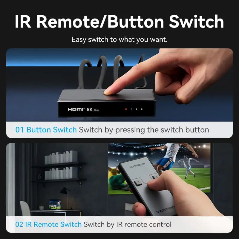 Vention 3 In 1 Out 8K HDMI™ Switcher Gray Aluminium Alloy Type - Vention