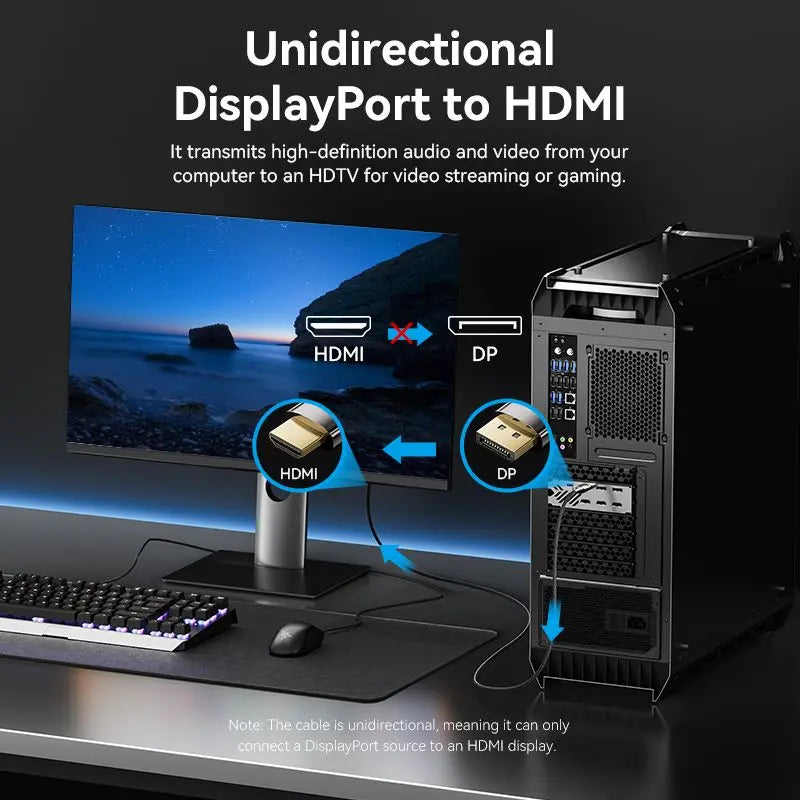 Vention Cotton Braided 8K DisplayPort Male to HDMI™ Male Cable 1.8M Black Zinc Alloy Type - Vention