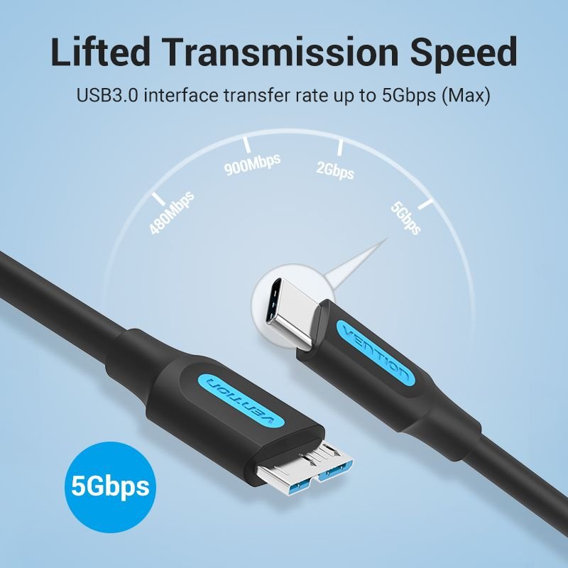 USB 3.0 C Male to Micro-B Male 2A Cable 0.5/1M Black - Vention