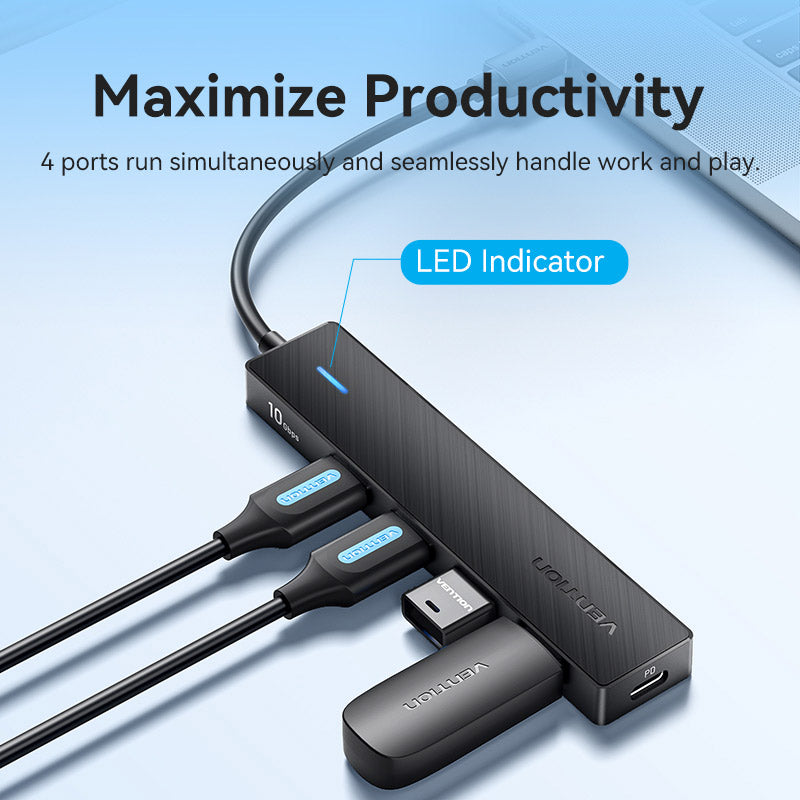 Vention USB-C - USB 3.2 Gen 2 Tip-A x 4/PD 10G Hub 0,15M Siyah
