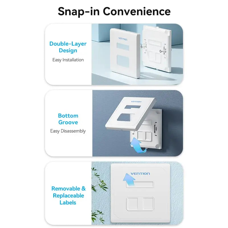 Vention 2-Port Keystone Jack Wall Plate - Vention