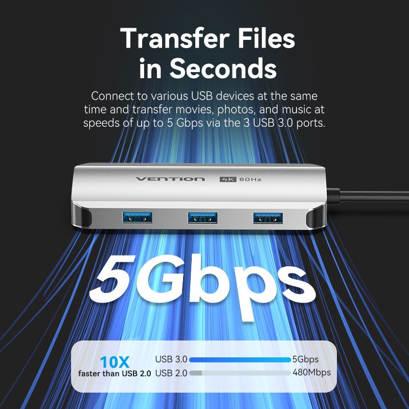 USB-C to HDMI/USB 3.0 x3/PD Docking Station 0.15M Gray Aluminum Alloy Type