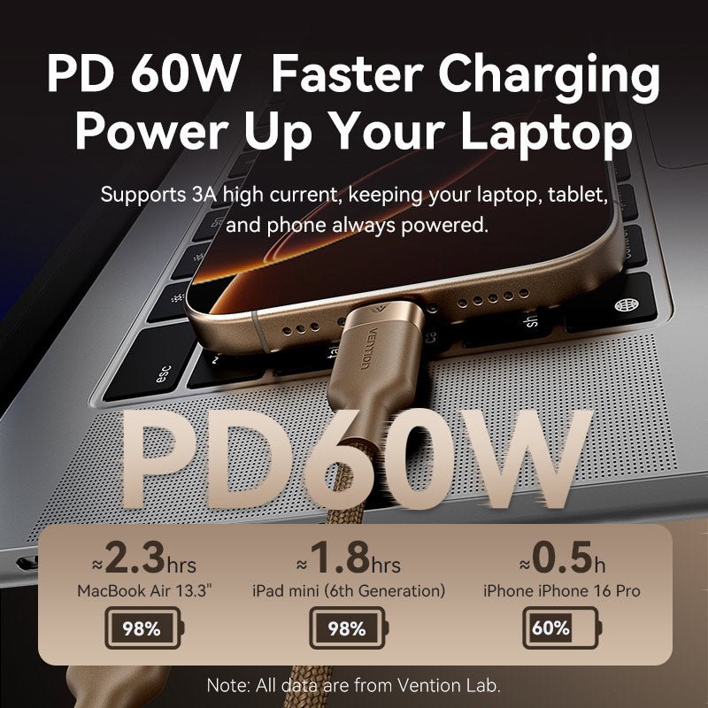 Vention USB 2.0 Type-C Male to Type-C Male 3A Cable Gold Aluminum Alloy Type - Vention