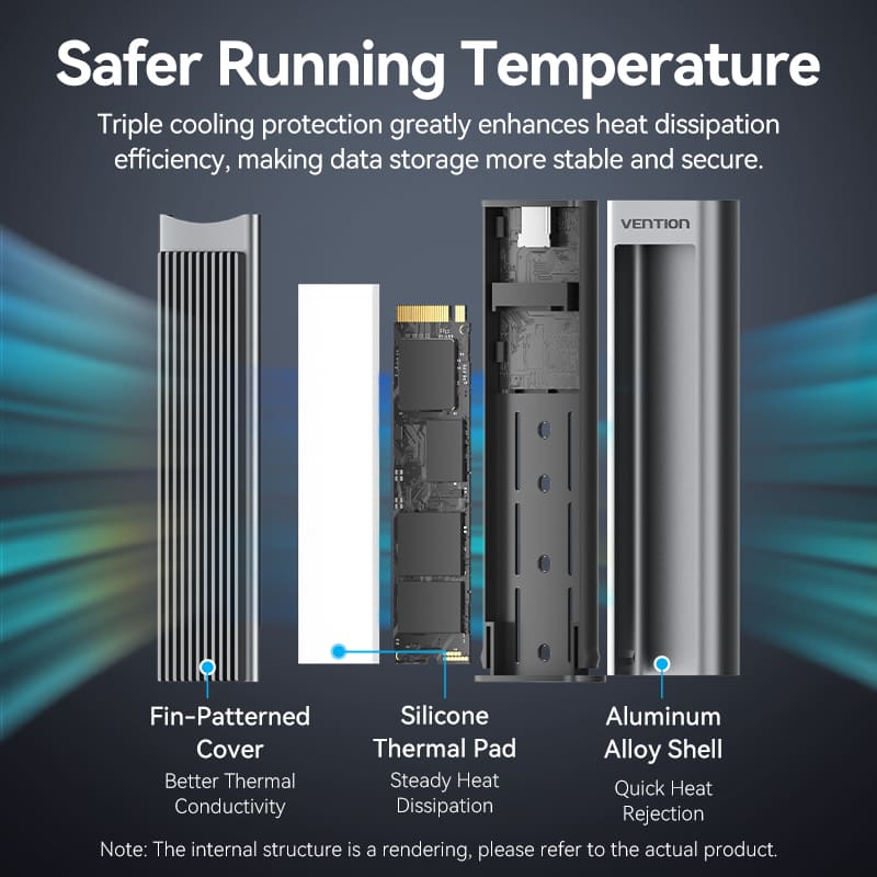 <tc>Vention</tc> M.2 NVMe & SATA SSD 硬盘盒 (USB 3.2 Gen 2-C) 带散热片 灰色铝合金材质