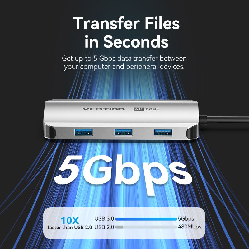 USB-C to HDMI/USB 3.0 x3/RJ45/PD Docking Station 0.15M Gray Aluminum Alloy Type