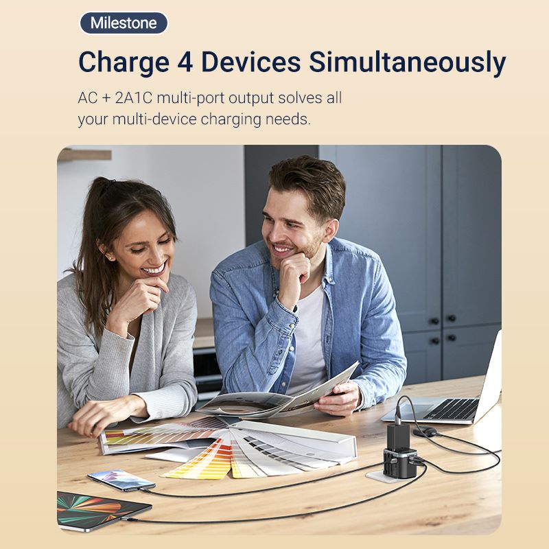 <tc>Vention</tc> 3端口USB(C+C+A)万能旅行适配器(20W/18W/18W)