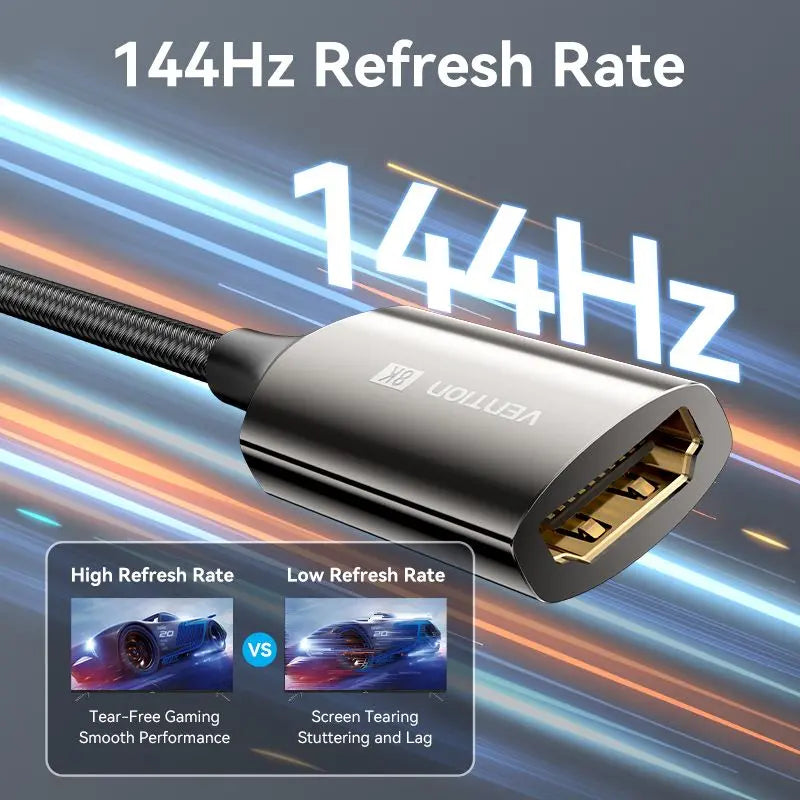 Vention Cotton Braided DP Male to HDMI™ Female 8K Converter 0.25M Black Zinc Alloy Type - Vention