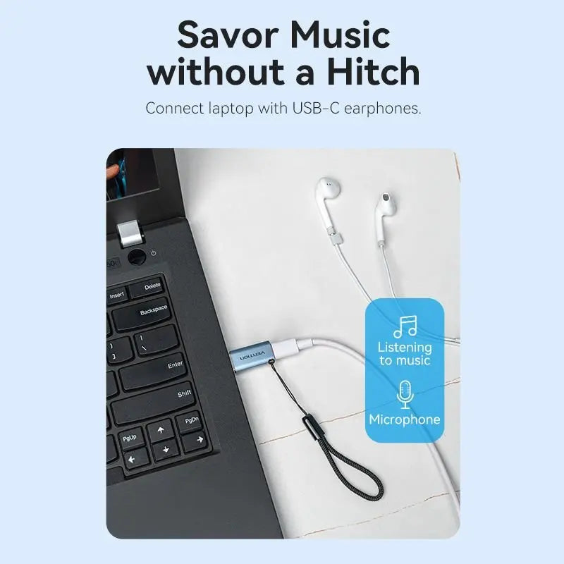 Vention USB 3.1 Type-A Male to USB-C Female Adapter with Lanyard Gray Aluminum Alloy Type - Vention