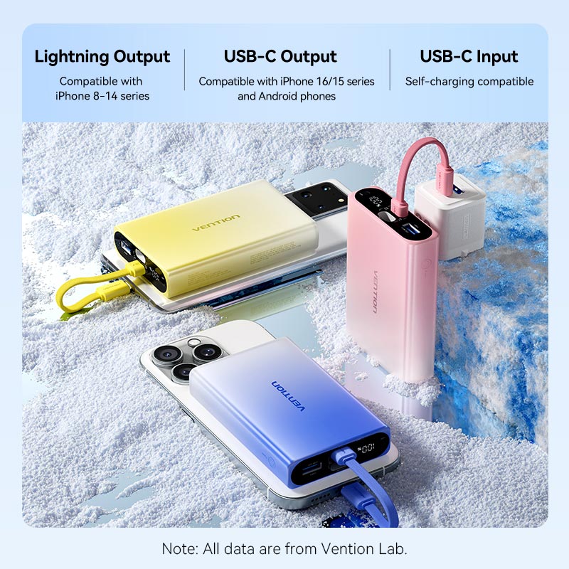 <tc>Vention</tc> Batterie externe 10 000 mAh (USB-C + Lightning + USB-A) 22,5 W avec écran LED