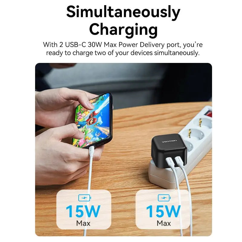 Vention 2-Port USB(C+C) GaN Charger (35W/35W) EU-Plug - Vention