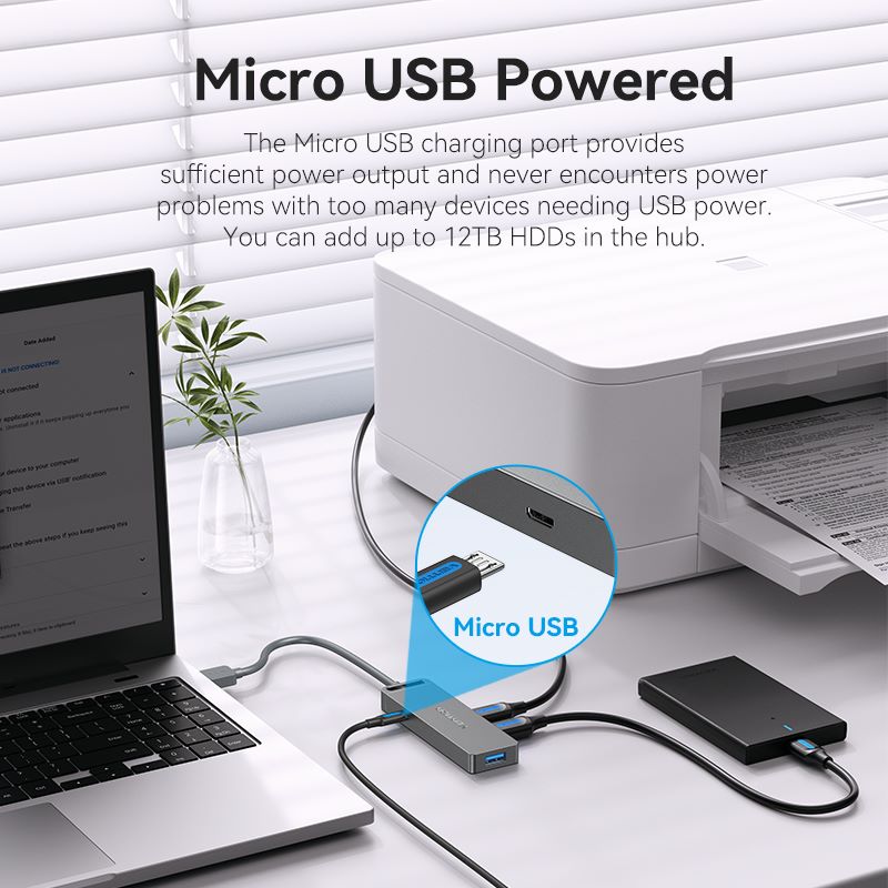 4-Port USB 3.0 Hub With Power Supply 0.15/0.5/1M Black/Gray