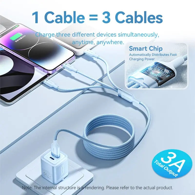 Vention USB 2.0 A Male to 3-in-1 USB-C & Lightning & Micro-B Male 6A Cable Aluminum Alloy Type - Vention