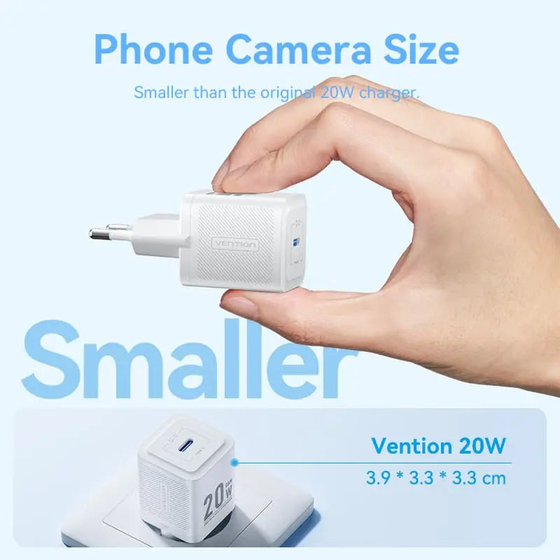 Vention 1-Port USB-C GaN Charger (20W) with USB-C to USB-C Cable - Vention