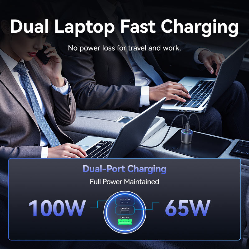 Vention Three-Port USB C+C+A (100W+65W+30W) Car Charger Black ABS Type