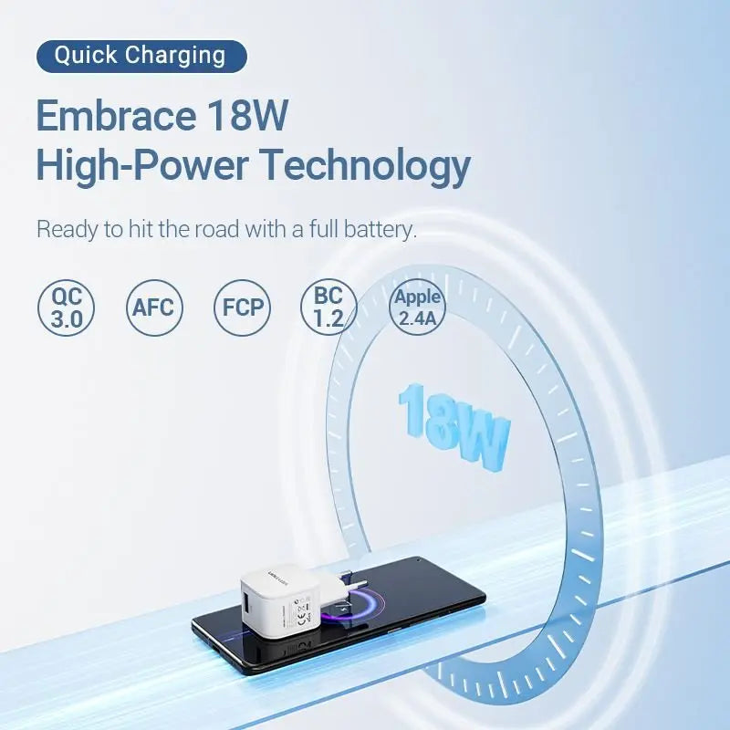 Vention 1-Port USB Wall Charger (18W) EU-Plug Black - Vention