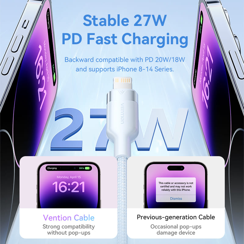 USB 2.0 Type-C Male to Lightning Male 3A Cable