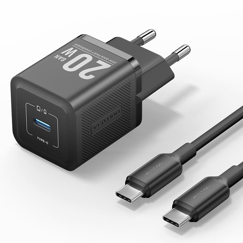 <tc>Vention</tc> 1-Port USB-C GaN Ladegerät 20W mit USB-C auf USB-C Kabel 1M EU-Stecker