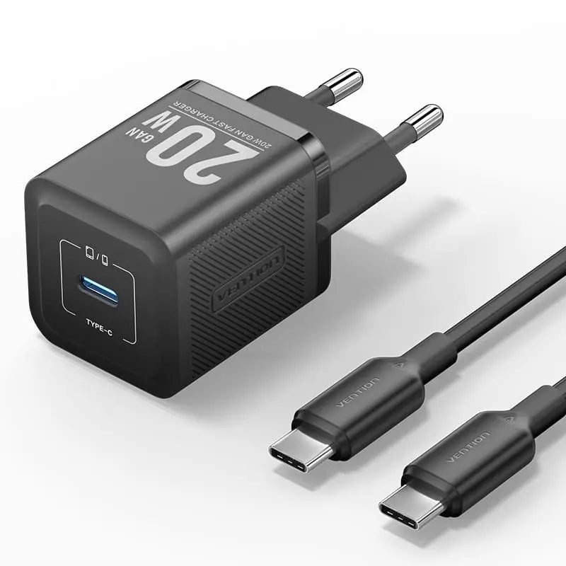 Vention 1-Port USB-C GaN Charger 20W with USB-C to USB-C Cable 1M EU-Plug - Vention