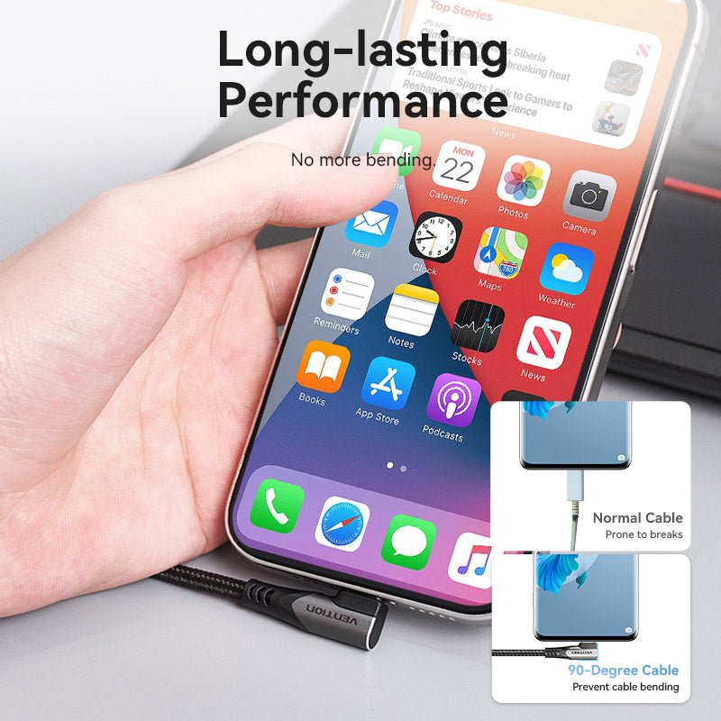 Vention USB 2.0 Type-C Male to Type-C Male Right Angle 3A Cable Aluminum Alloy Type - Vention