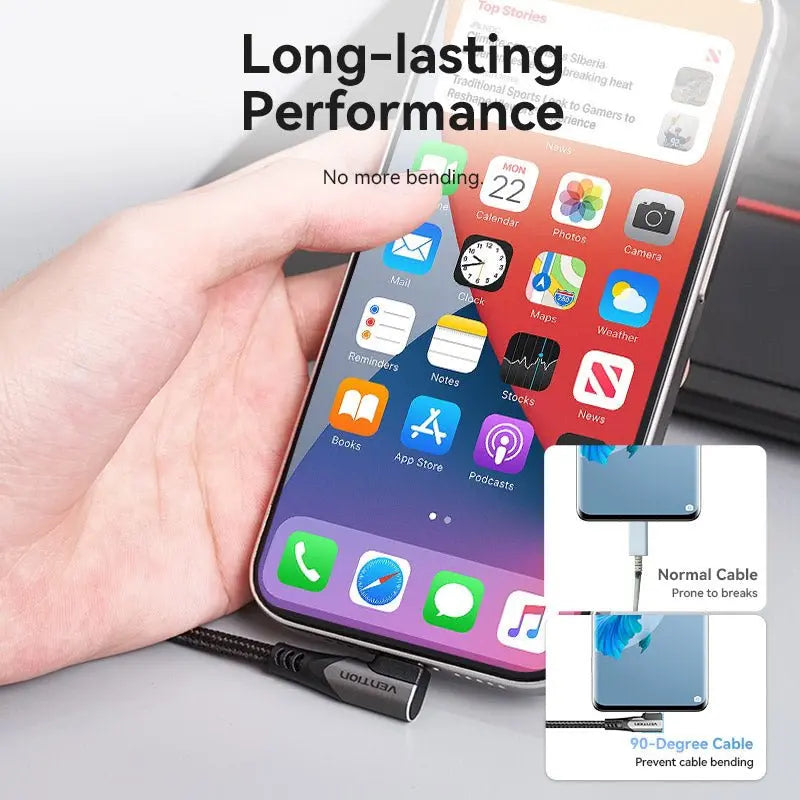 Vention USB 2.0 Type-C Male to Type-C Male Right Angle 3A Cable Aluminum Alloy Type - Vention